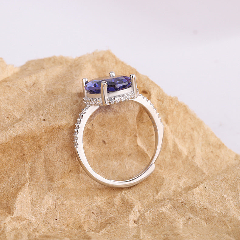 Tee-Von Sterling Egg Sapphire Diamond Ring